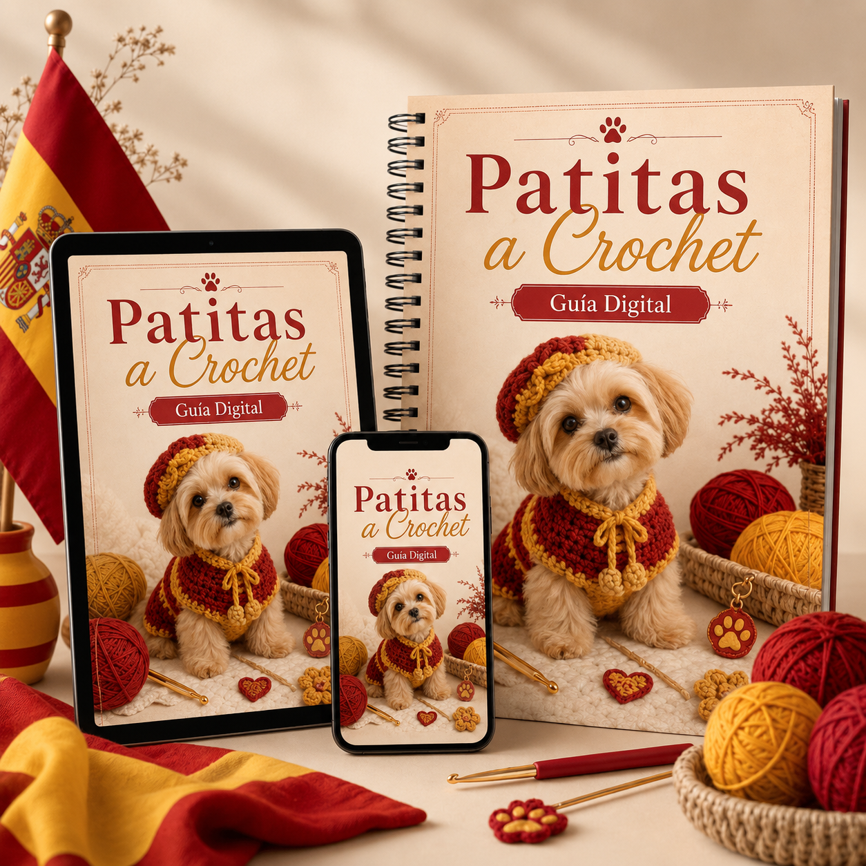 Mockup de la guía Patitas a Crochet