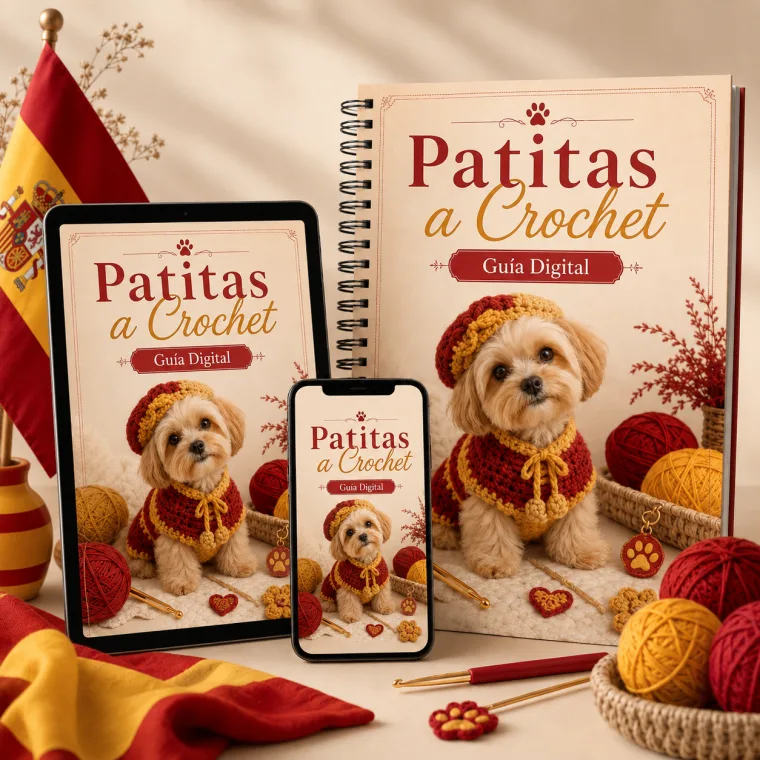 Mockup de la guía Patitas a Crochet